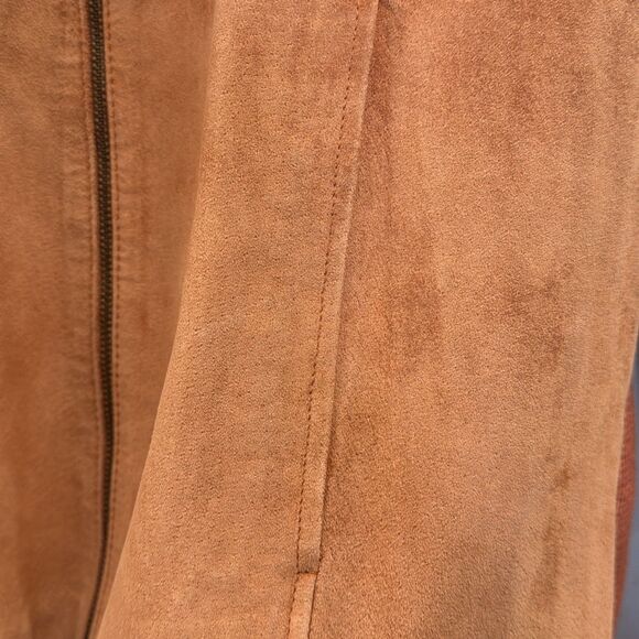 Sigrid Olsen Leather Front Silk Cotton Knit Jacket Rust Full Zip Cardigan Large - Picture 11 of 11